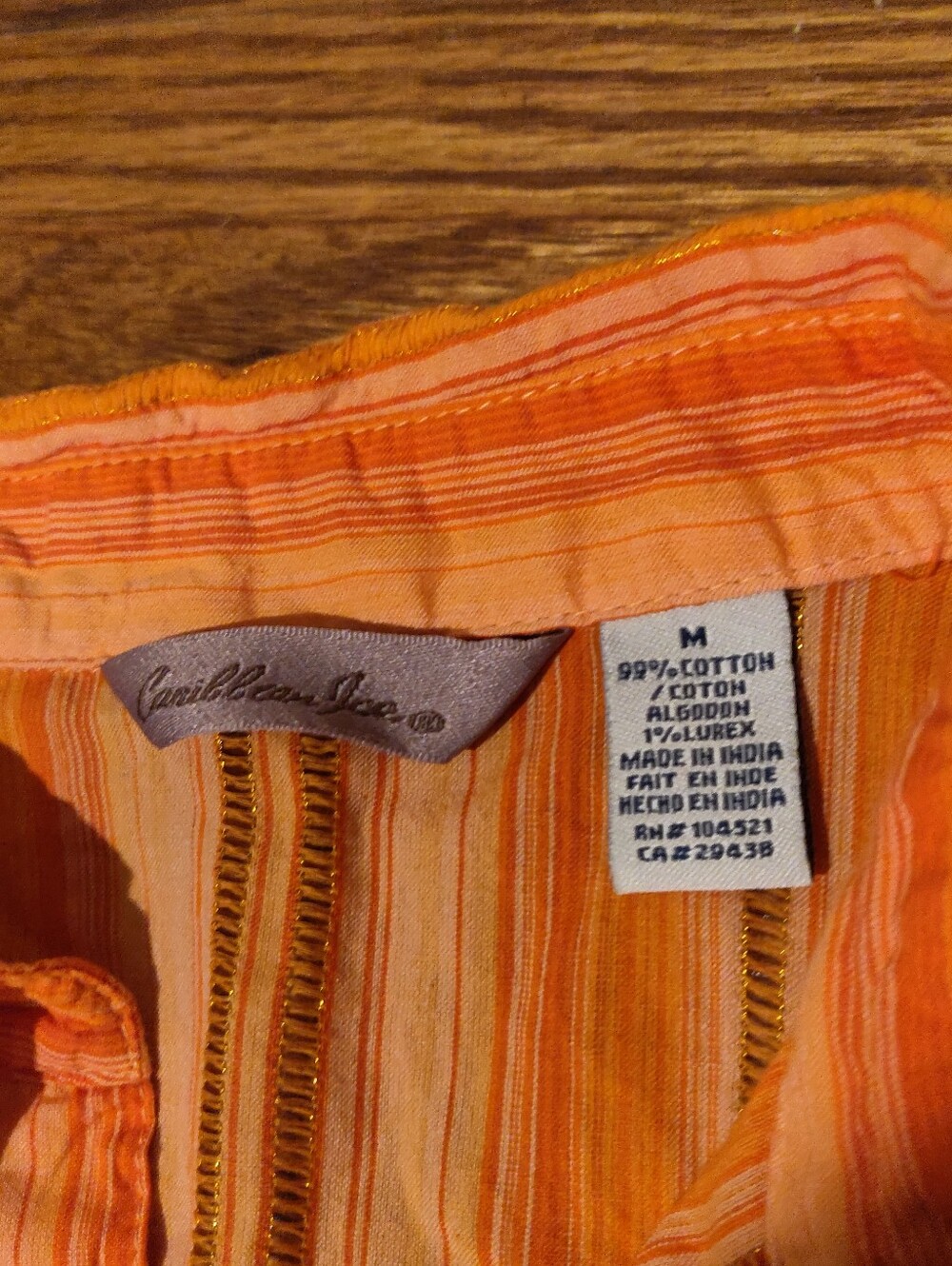 Women's Caribbean Joe Lightweight Short Sleeve Orange Top Size Med Cotton Lurex - Picture 2 of 4